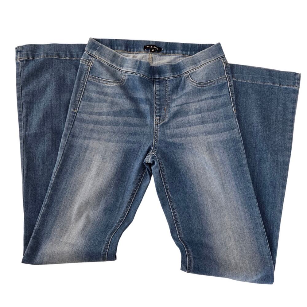 Boho Chic William B Pull‑On Medium Blue Denim Jeans Elastic Waist Sleek Fit M